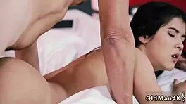 old gentleman pays young brunette teen to dance