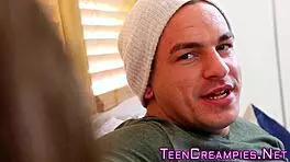 Busty teen receives creampie after blowjob