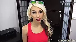 Girl ORGASMS from BLOWJOB on suspended step sis