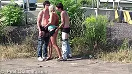 Young Blonde Teen Public Gang Bang Orgy Threesome On Street