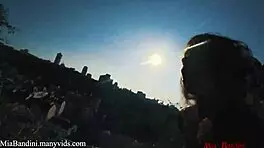 Young fitness enthusiasts Mia Bandini enjoy outdoor assfucking in a homemade video