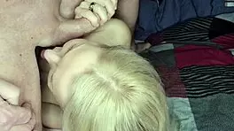 Husband enjoys cumshot on wife's boobs