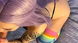 anime babe plays hard with neighbor's dick, swallowing it whole in costumes