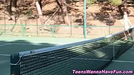 teen lesbians dive into muff at party threesome with fingering 😍