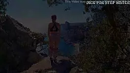 Public erotica with stunning Russian teen flashing ass by sea and mountains