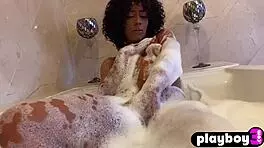 Misty Stone sexually titillating striptease results in erotic self-stimulation