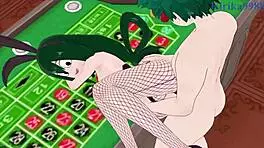 Man, Nejire Hado, Tsuyu Asui, Izuku Midoriya in bunny girl banging!