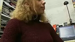 lonely blonde teen masturbates at office, small tits exposed