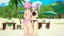 yagy and hibari intense lesbian play and futanari sex - senran kagura hentai