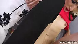 Light blonde teen 18+ fucks chubby glasses suspended step sis