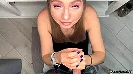 homemade couple brings blonde babe to orgasm with handjob