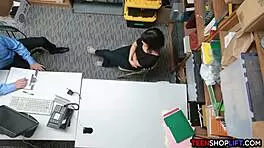 Security guard pounds teen shoplifter's pussy in office reality scene