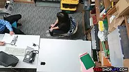 Security guard pounds teen shoplifter's pussy in office reality scene