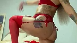 Alina porn star model in provocative red lingerie and sexy slippery slippery