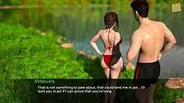 Hot brunette in 3D porn flirts erotically