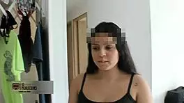 Technician rewards with Melanie's shaved pussy