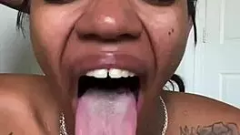 Interview of a beauty lady before presenting a huge BBC blowjob