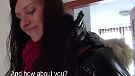 euro girl next door casually strips nude for some cash in public