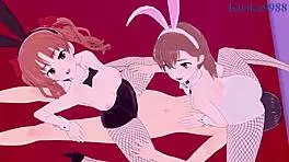 Mikoto and Kuroko in intense bunny girl threesome