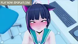 Kyouyama Kazusa From Blue Archive Gives Sexy Anime Blowjob In Hentai