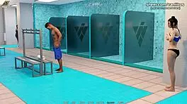 Busty babe handjob and titjob in public shower?