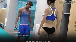 Busty babe handjob and titjob in public shower?