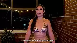 Brunette gets a wet and wild massage with cum