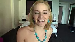 beautiful blonde teen teases with handjob and cock licking on shaved pussy