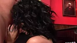 Big cocked stud gets a rough threesome with MILFs