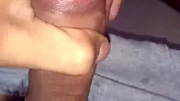 Teen stimulates cock solo and cums