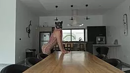 Skinny brunette teen rides and bends over in intense pov action.