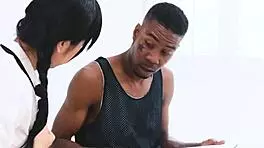 Young Asian girl enjoys hardcore sex with a black man