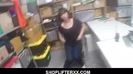 Young Penelope Reed gives a big cock a blow job after being caught in a shop