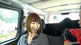 First time suck in car with an old man in JAV