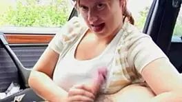 Young Redhead BBW Girl Feels So Hot in Her Car