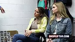 Hardcore group sex with blonde MILF and teen at shop