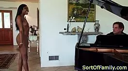 Wow! Black stepdaughter gets slammed doggystyle by the piano! Unbelievable!