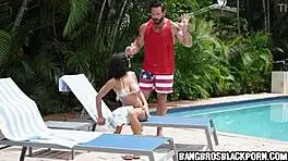 Ebony stepdaughter got oiled and fucked by her stepdad