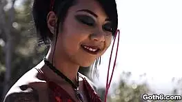 The pretty girl Kimberly Chi blows a guy’s warm mouth bubble