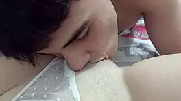 Me.follows sister's pet in her room passionately