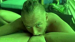 Beautiful woman in POV with blue eyes fucked by a white boy