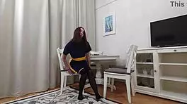 Black and tan pantyhose try-on with enticing Evelyn