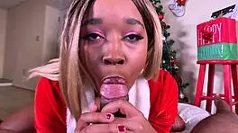 Nina Rivera gives Don Whoe a sloppy blowjob for Christmas.