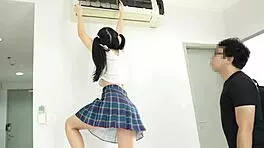 Asian couple slams dildo in first rough try