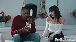 Small Tit Cougar Seduces Stepson's Black Friend