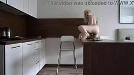 Beautiful Blonde Teen Moans While Masturbating on Kitchen Counter Before Work.