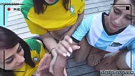 Teen 18+ Engages in Public Outdoor Blowjob and Handjob at America's Cup Party with Group
