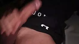 Fit guy jerking big cock in tight workout clothes
