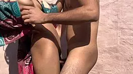 A guy fucked his skinny step sister outdoors, a daring act