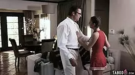 a teen cheerleader visits for some taboo fun with pigtails bouncing